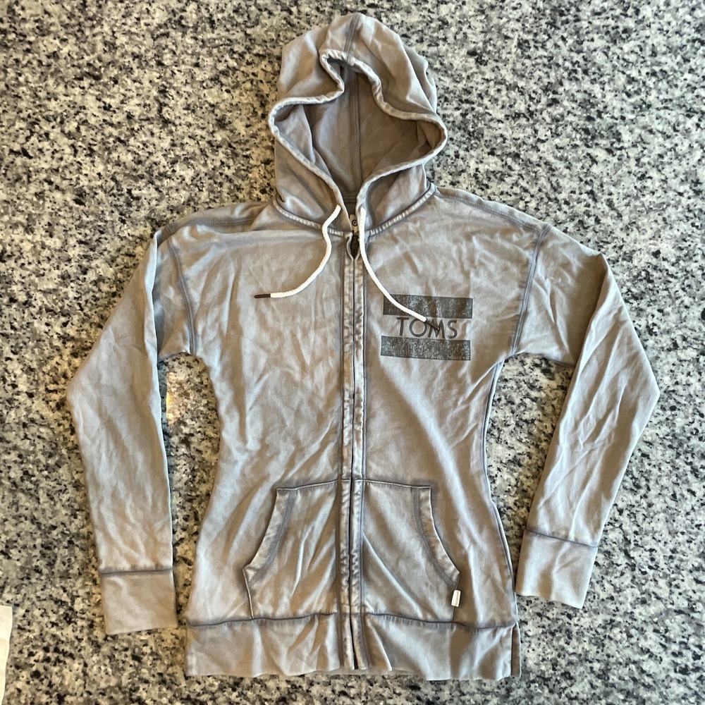 Toms‎ Womens Hoodie Size XS Gray Wash Full Zip Drawstring Lightweight #C758